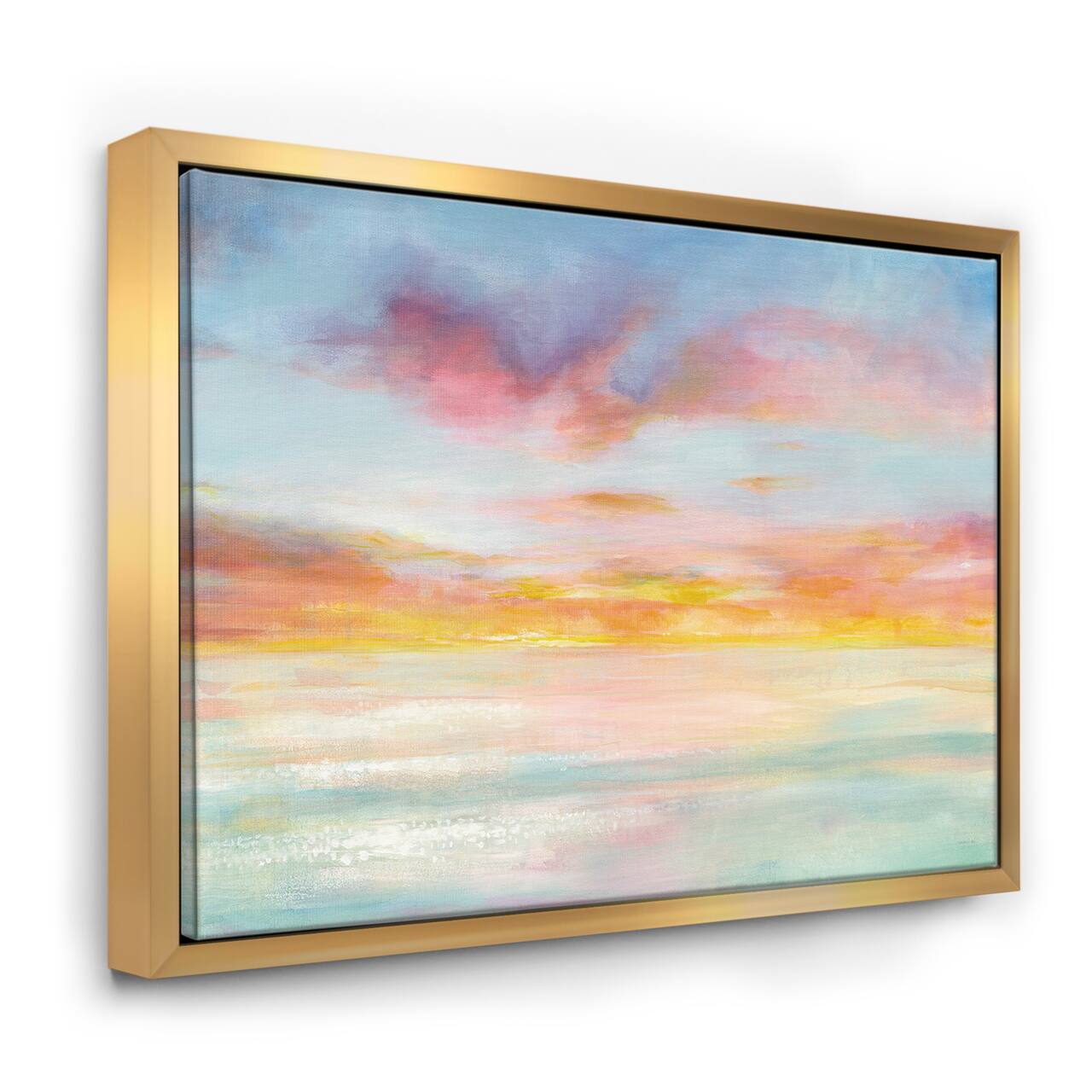 Designart - Pastel Pink And Blue Clouds - Traditional Canvas in Gold Frame